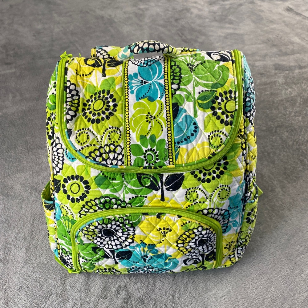 Vera Bradley Backpack Womens Large Green Lilli Bell Floral Quilted Cotton Bag